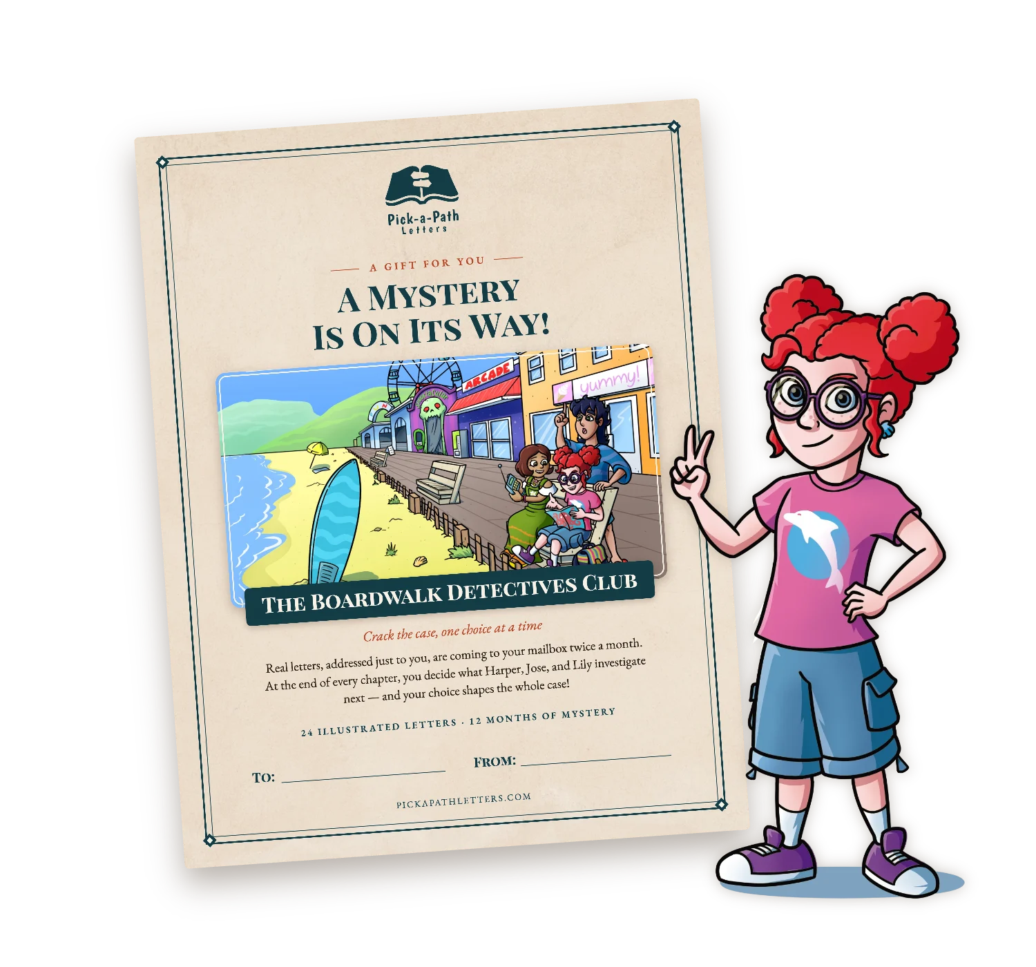 The Boardwalk Detectives Club printable gift introduction with Harper