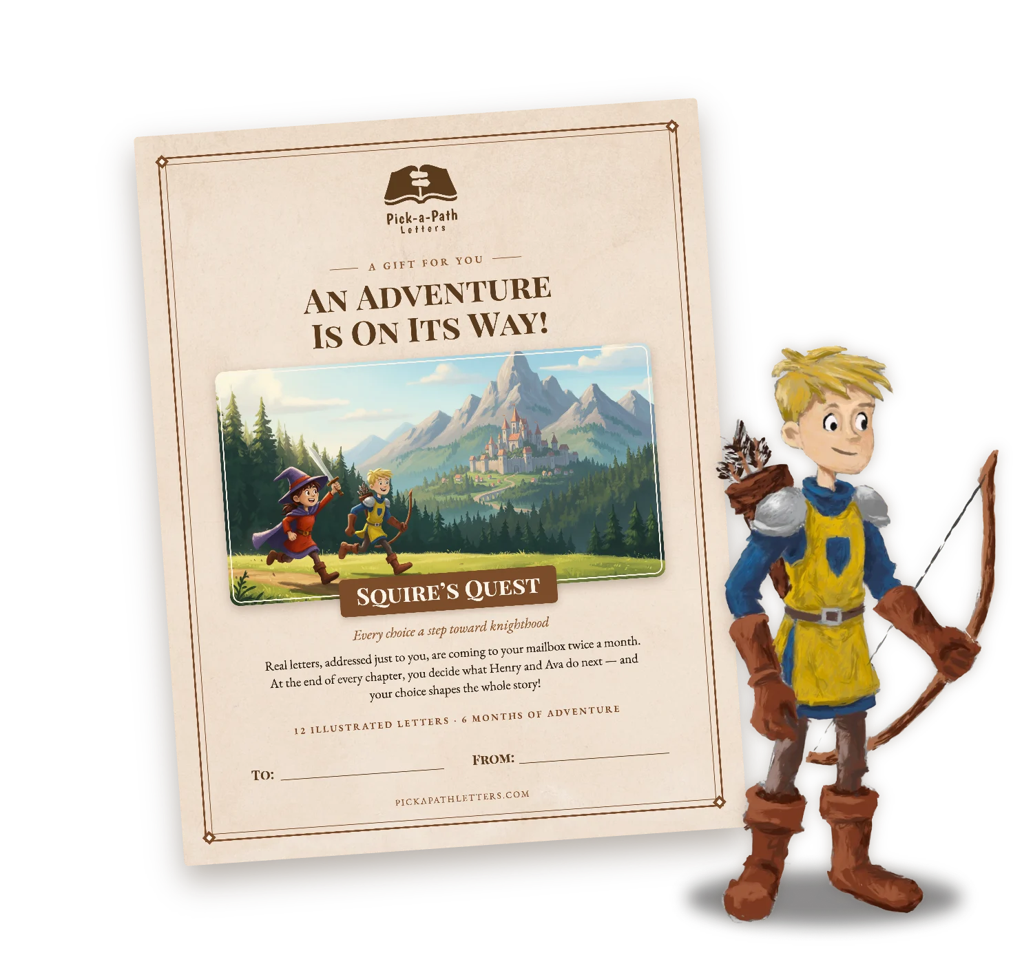 Squire’s Quest printable gift introduction with Henry